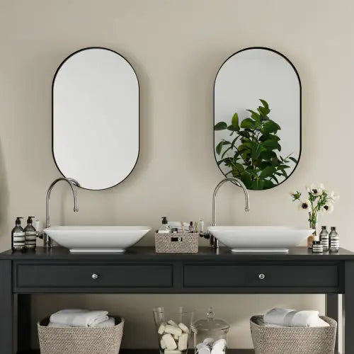 34x20 Inch Oval Metal Bathroom Cabinet with Mirror