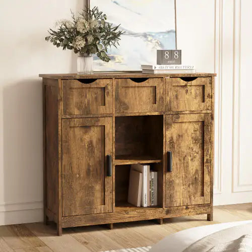 Vintage Wooden Storage Cabinet with Adjustable Shelves