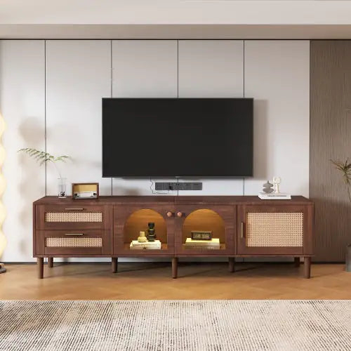 Rattan-inspired Media Console Table For TVs Up To 80''