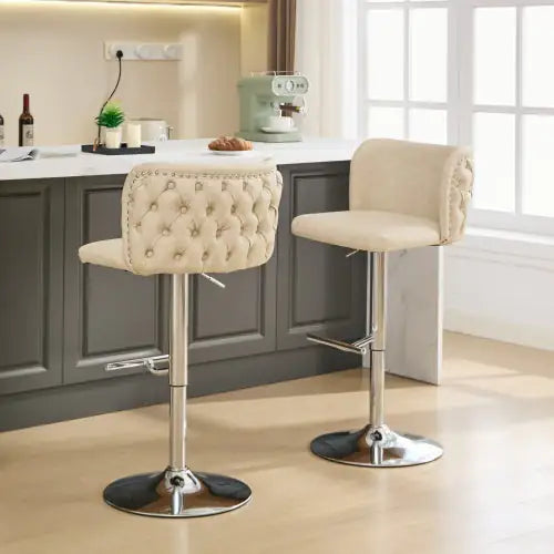 Adjustable Swivel Barstools with Tufted Back