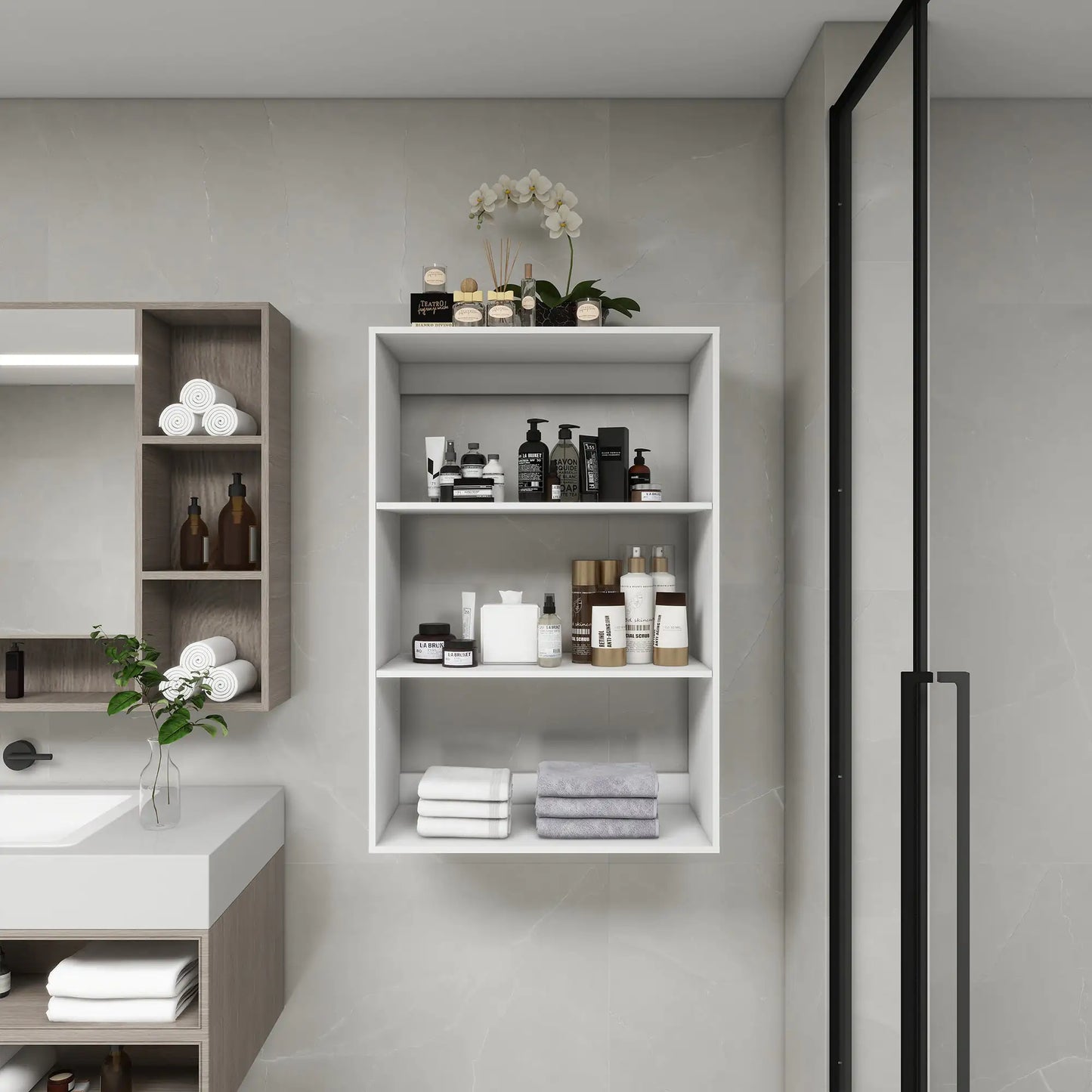 Sleek White Modular Bathroom Shelving