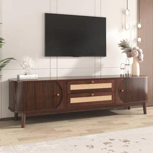 Modern Rattan TV Cabinet for Up to 75'' Screens