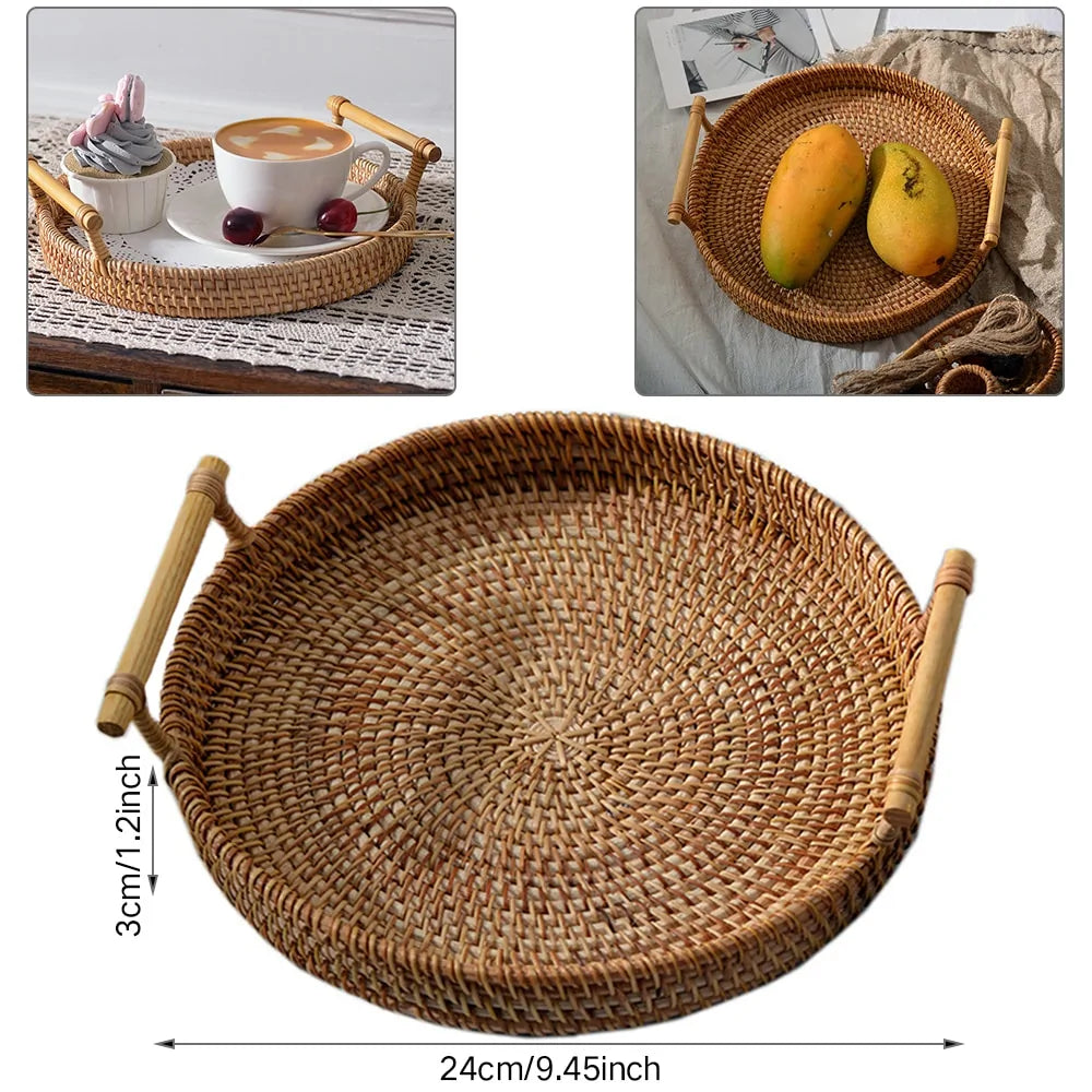 Handwoven Rattan Round Serving Tray