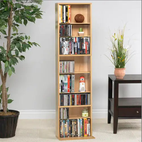 Maple Media Organizer with 6 Adjustable Shelves