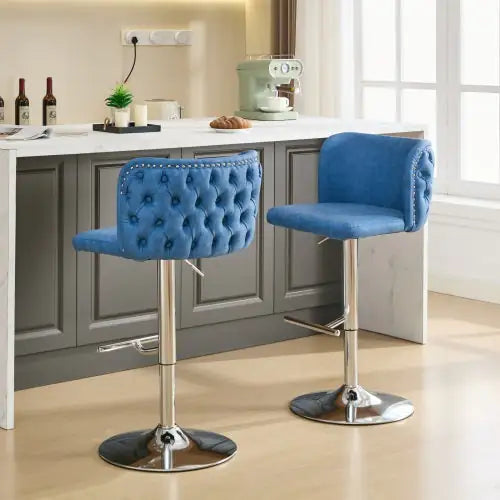 Adjustable Swivel Barstools with Tufted Back