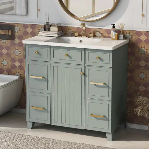 36" Green Shaker Bathroom Vanity Set with Sink