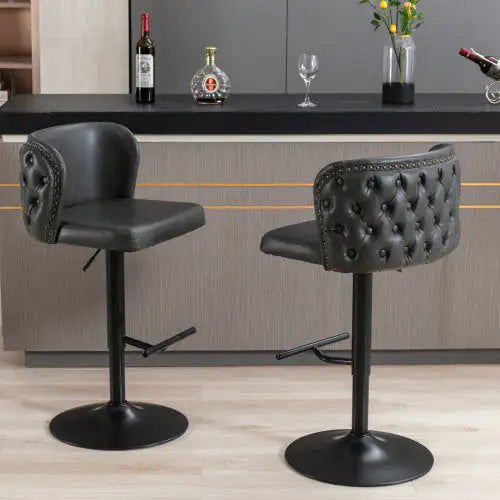 Adjustable Swivel Barstools with Tufted Back