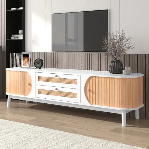 Modern Rattan TV Cabinet for Up to 75'' Screens