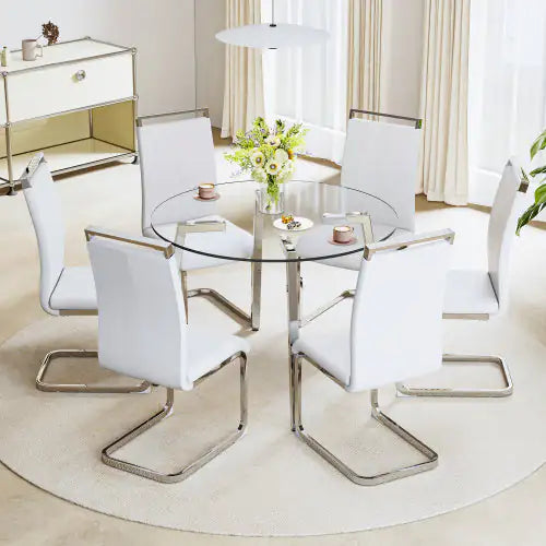 Modern Silver-Legged Round Glass Multipurpose Table