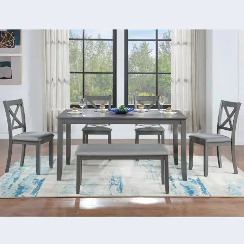 6 Piece Rectangular Wooden Dining Table