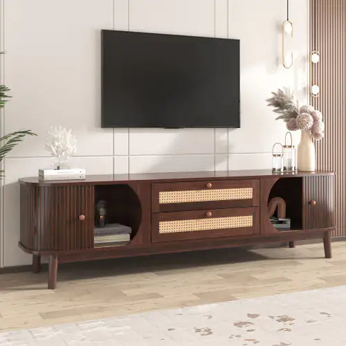 Modern Rattan TV Cabinet for Up to 75'' Screens