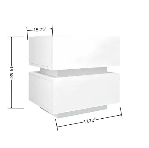 Glossy White 2-Drawer LED Nightstand with Bluetooth