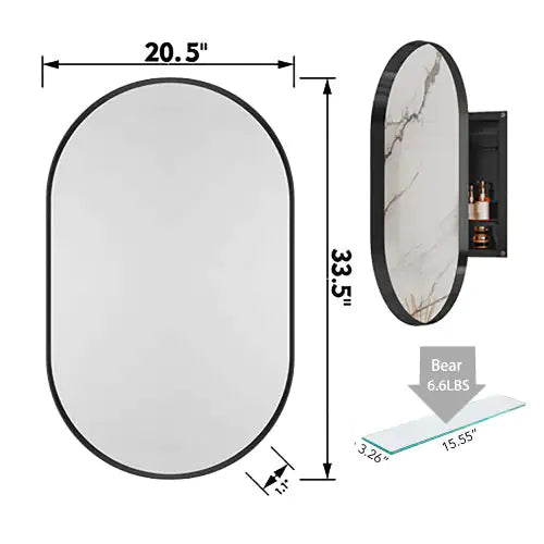 34x20 Inch Oval Metal Bathroom Cabinet with Mirror