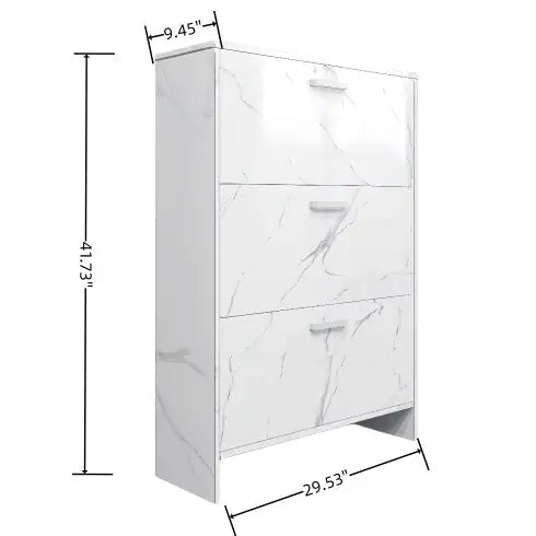 Glossy White Marble 3-Door Shoe Organizer