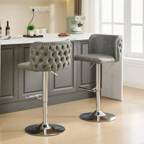 Adjustable Swivel Barstools with Tufted Back