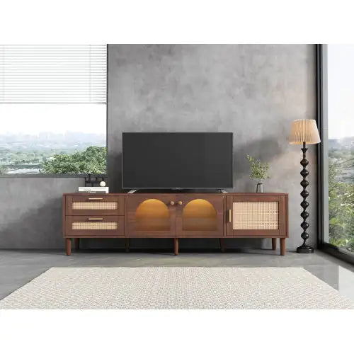 Rattan-inspired Media Console Table For TVs Up To 80''