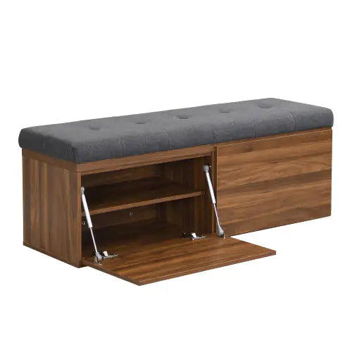 Dual-Door Storage Ottoman with Padded Seat, 49 Inch