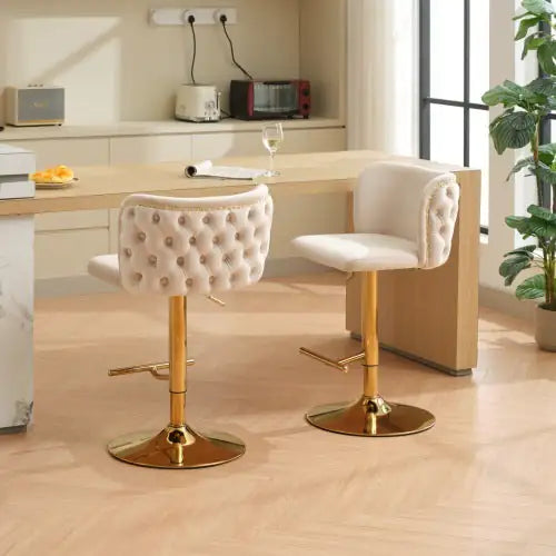 Adjustable Swivel Barstools with Tufted Back