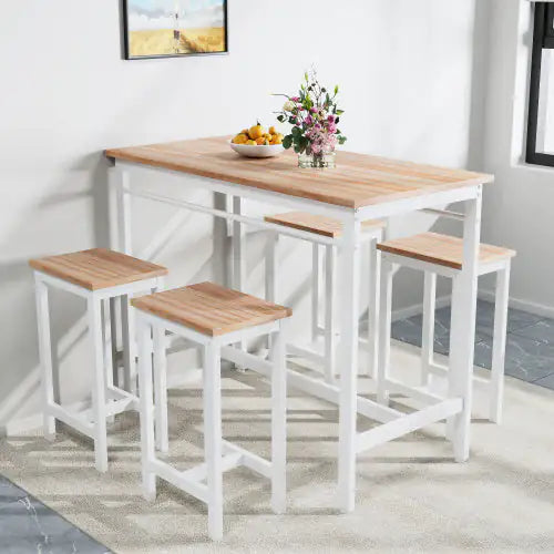 5-Piece White Oak Bar Table Set