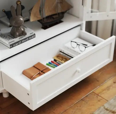 Modern White Buffet Sideboard with Glass Doors