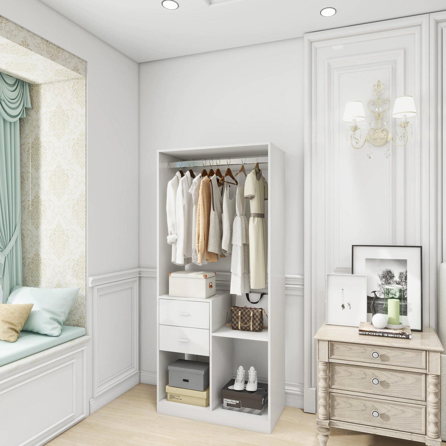 Elegant Freestanding Wooden Closet System with Shelves