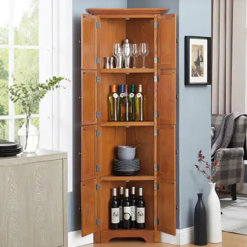 Oak 4-Tier Corner Storage Pantry with Adjustable Shelves