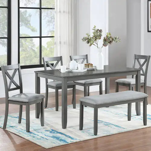 6 Piece Rectangular Wooden Dining Table