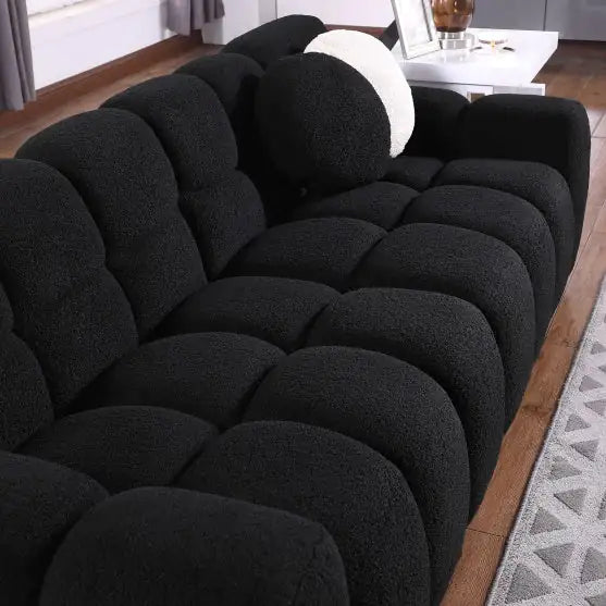 Sleek Black Boucle Sofa