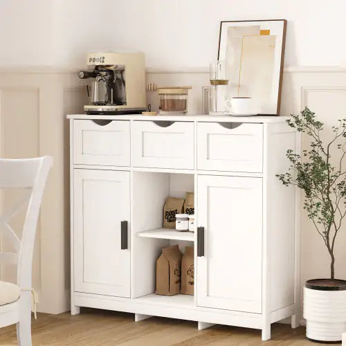 Versatile White Storage Cabinet with Shelves and Drawers