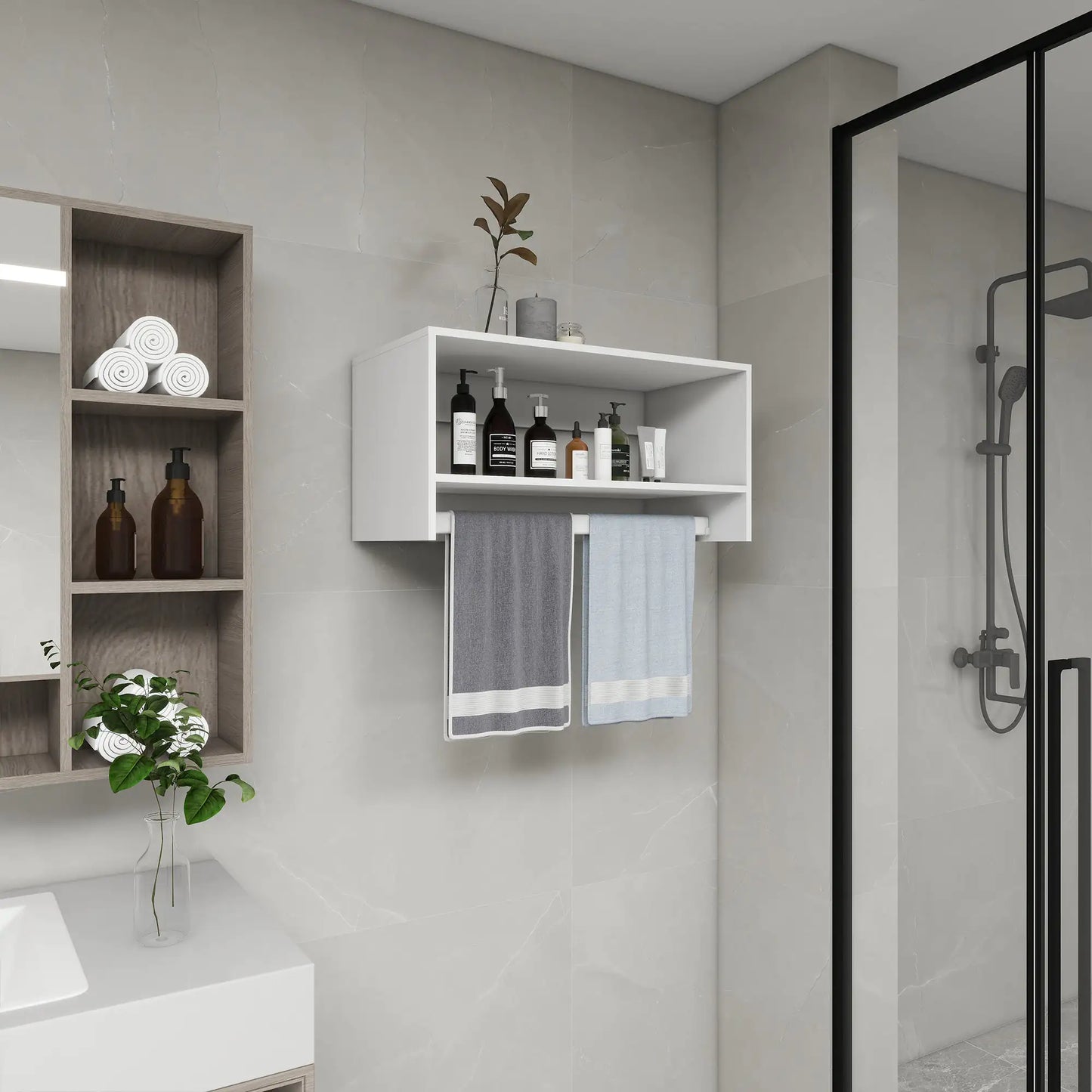 Modular Wood Bathroom Shelving